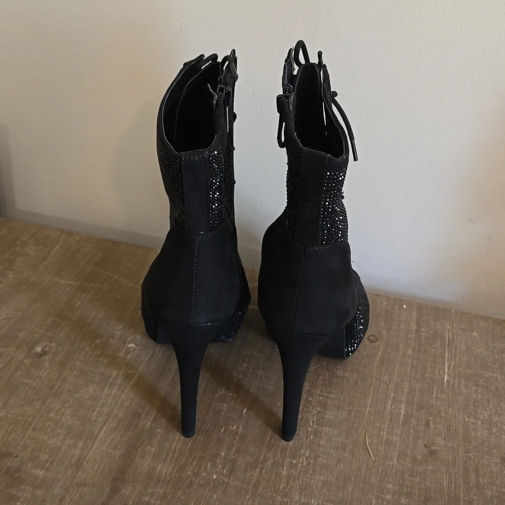 Torrid Pointed Heel Laceup Bootie - Black Rhinestone - Picture 3 of 6
